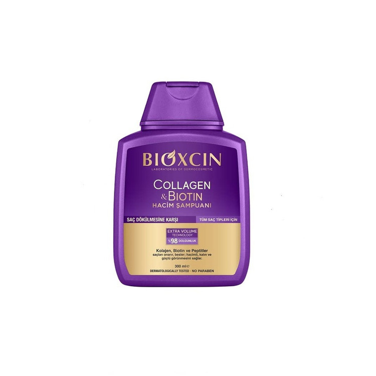 شامپو حجم دهنده و ضد ریزش کلاژن و بیوتین بیوکسین BIOXCIN حجم 300 میل
